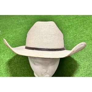 Vintage Atwood Cowboy Hat 7 1/4 7X Hereford Low Crown Lng Oval Leather Logo Band